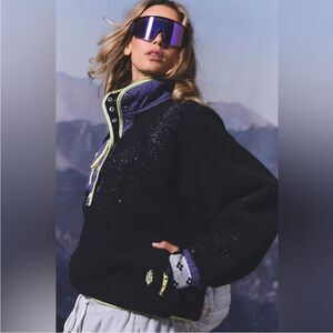 Free People Hit The Slopes Colorblock Fleece Pullover Jacket Graphite Medium NEW
